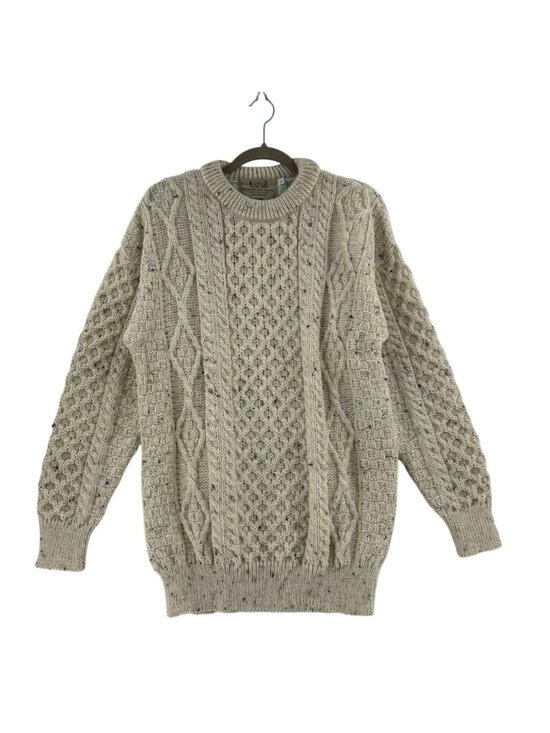 Aran Sweater Market Sweaters - Aran Sweater Market Women's L Cream 100% Wool Crew Fisherman Chunky Cable Knit